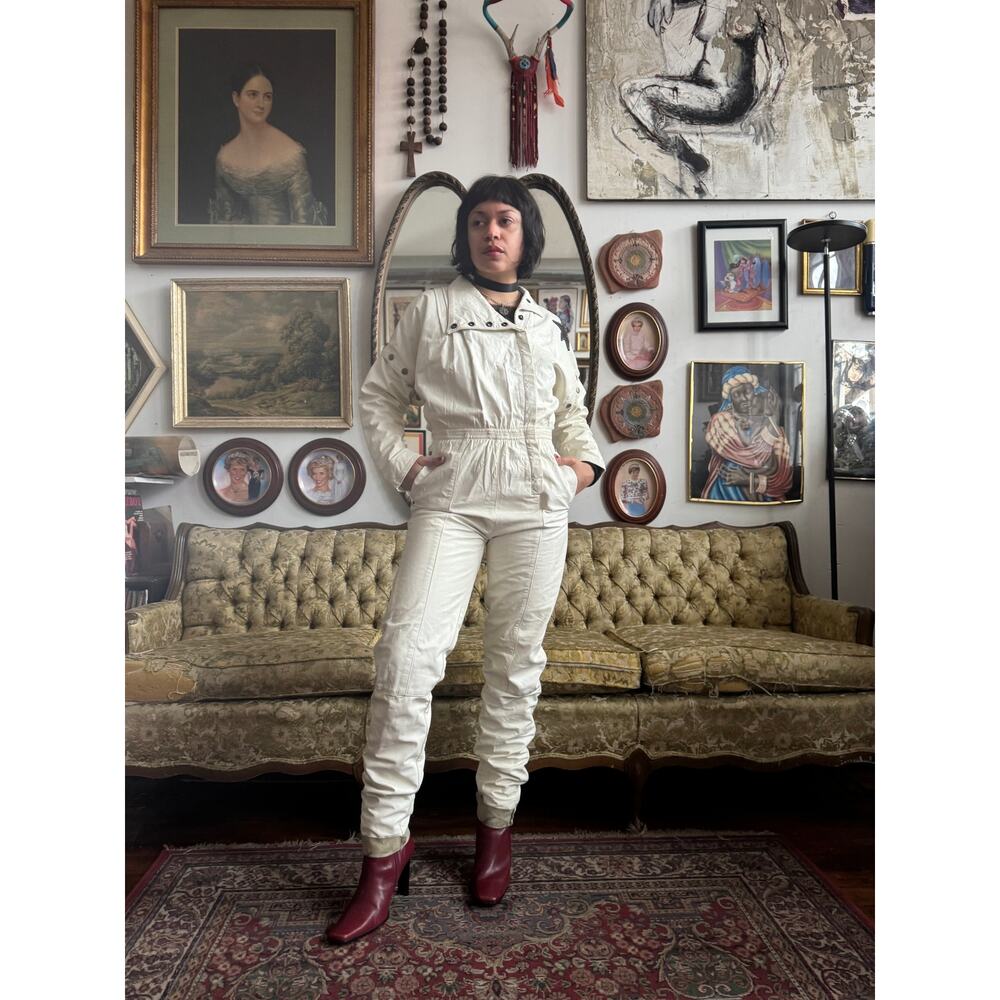 Vintage 80s Marco Morani White Genuine Leather Jumpsuit Size S - Picture 2 of 12
